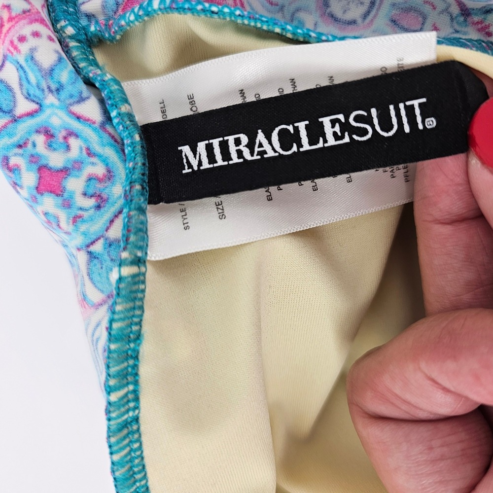 Miraclesuit One Piece Swimsuit 6 Pink Blue Ruched Medallion Slimming Resort Boho - Picture 3 of 10
